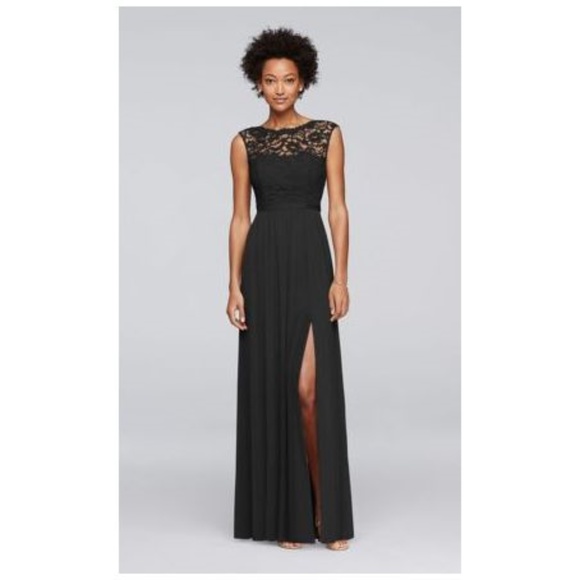 New DAVID'S BRIDAL Black Lace Bodice Long Gown NWT - Picture 7 of 7